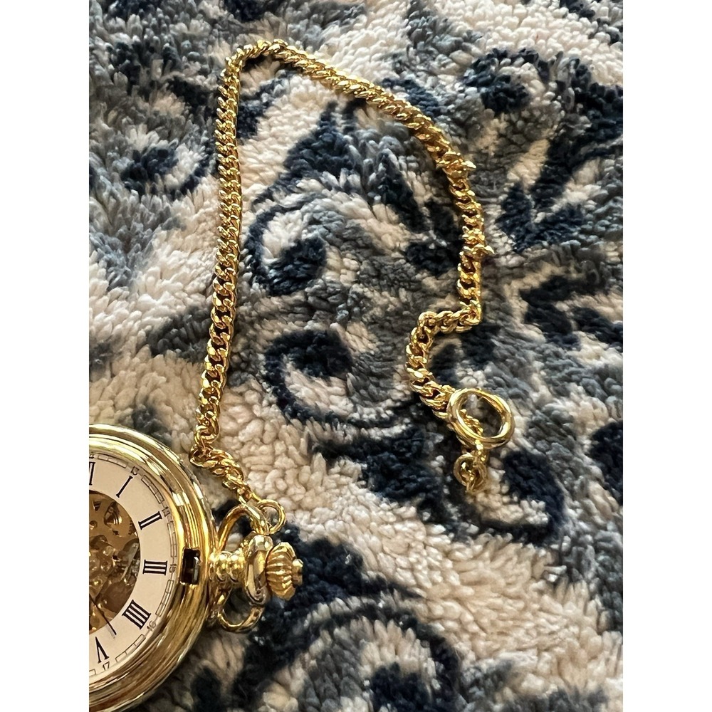 Colibri London Quartz Pocket Watch Gold Tone Roman Numerals Day Date Vtg W Box - Picture 6 of 9